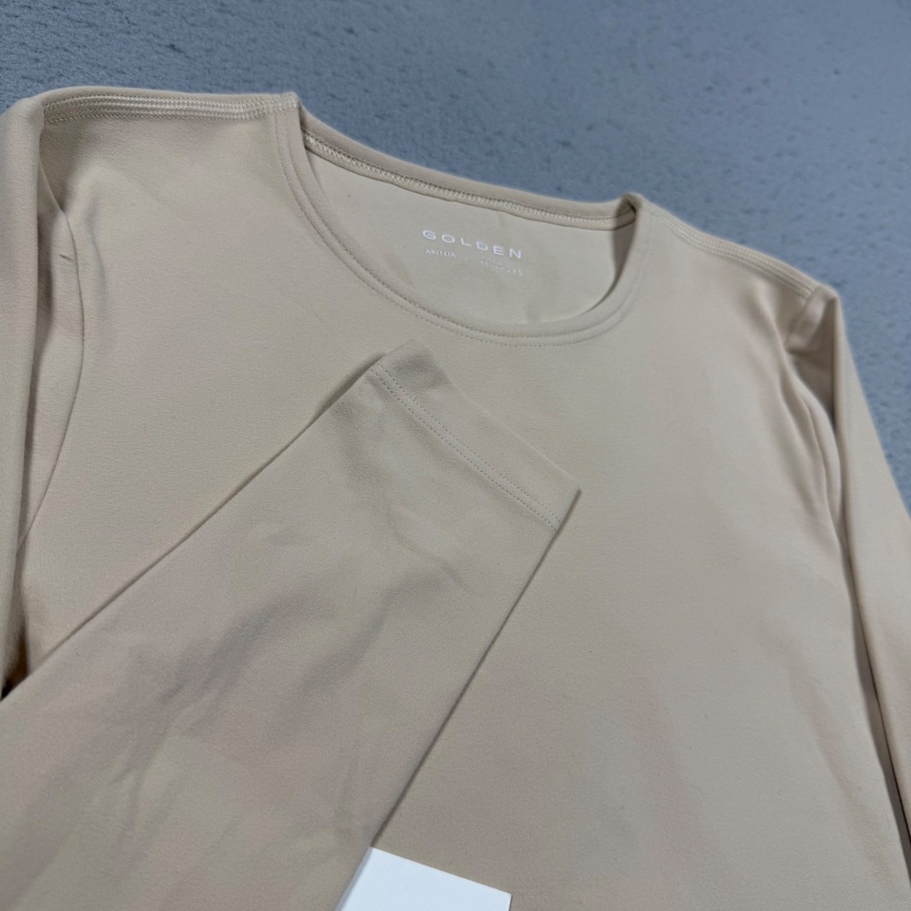 Aritzia Golden Butter Bound Long Sleeve Cropped Top Soft Almond Beige 2XS NEW